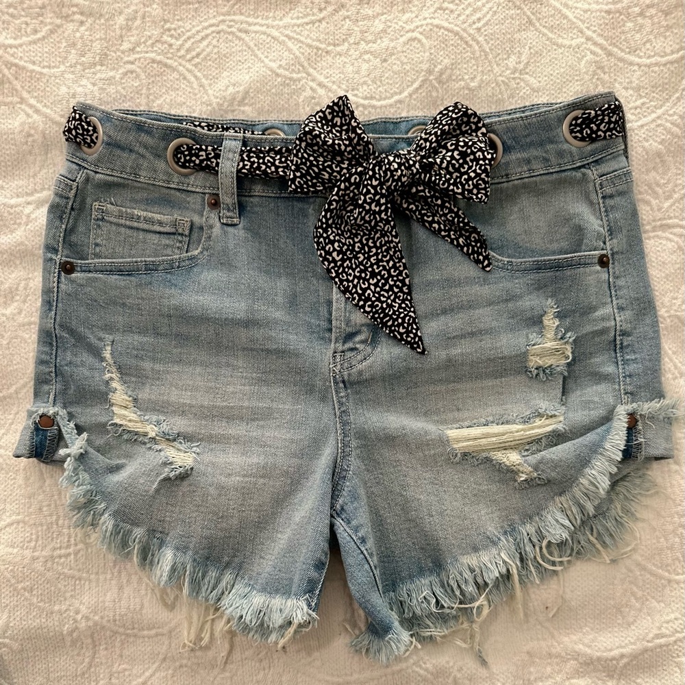 Altar'd State Denim Shorts With Scarf Tie